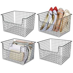 mDesign Farmhouse Decor Metal Wire Storage Organizer Basket – Open Front for Organizing Closets, Shelves and Cabinets in Bedrooms, Bathrooms, Entryways, Hallways – 12″ Wide, 4 Pack – Graphite Gray