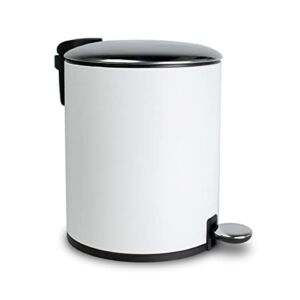 AQ Round Metal 5 Liter/1.3 Gallon Step Trash Can with Removable Liner & Soft Close Lid, Small Garbage Pedal Waste Bin for Bathroom, Bedroom or Office – Matte White & Chrome