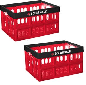 Set of 2 NCAA University of Louisville Stackable & Collapsible Crate / Storage Bin – Perfect For Books, Clothes in Dorms, Rooms & Closets – Basket Collapses / Ideal for Price Club Runs 50 Lb Capacity