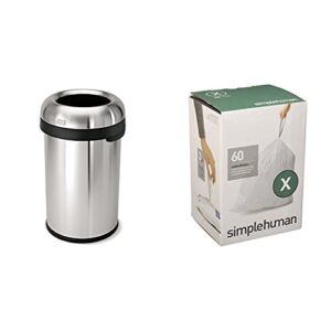 simplehuman 80 litre bullet open can heavy-gauge brushed stainless steel + code X 60 pack liners