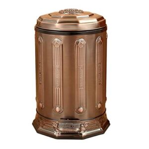 AS Metal Trash Can with Lid Silent Pedal Trash Bin Antique Garbage Can,Luxury Dustbin for Home Office Living Room,kitchen-10L/2.6gal (Color : Copper Color)