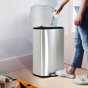 Step Trash Cans for Kitchen Stainless Steel 13 Gallon Kitchen Trash Cans with Foot Pedal Small Trash Can Anti-Fingerprint Garbage Can with Liner for Living Room, Kitchen, Bedroom, Washroom, 50 Liter
