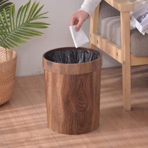 1PC Wood Grain Trash can Retro Plastic Trash can Round Plastic Trash can Living Room Kitchen Toilet Plastic Trash can