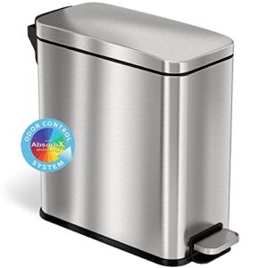 iTouchless SoftStep Bathroom Slim Step Control System & Removable Inner Bucket Trash Cans with AbsorbX Odor Filter, 3 Gallon Stainless Steel