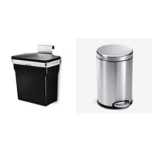 simplehuman 10 Liter / 2.6 Gallon in-Cabinet Trash Can Heavy-Duty Steel Frame, Black & Gallon Round Bathroom Step Trash Can, 4.5 Liter / 1.2 Gallon, Brushed Stainless Steel