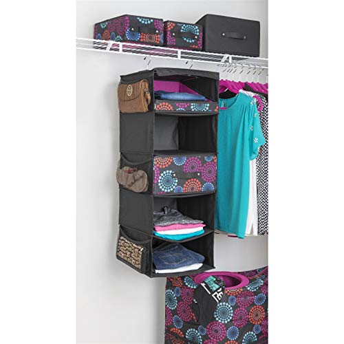 5 Shelf Closet Organizer – Black/Hanging Shelves, Each 7″ High and 13.5″ Deep/Wipeable High-Qualify Fabric/ Two Hangers for Closet Rod | The Storepaperoomates Retail Market - Fast Affordable Shopping