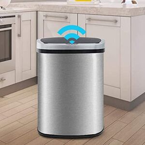 Touch Free Kitchen Trash Can 13 Gallon Stainless Steel Easy to Clean Automatic Brushed Trash Bin with Lid for Bathroom, Powder Room, Office