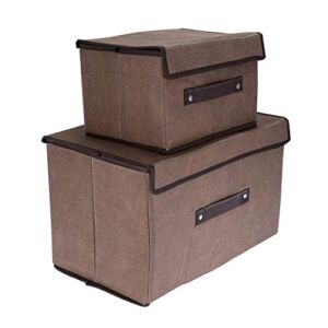 2 PCS/Set Fabric Storage Boxes with Lids Foldable Storage Cube Organizer Bins for Clothes Books Toys(Brown)
