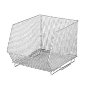 Ybmhome Mesh Stacking Bin Silver (SOLD AS 1 BIN) Storage Containers Pantry Organizers Great for Food, Crafts, Cleaning or Pantry Items 1130 (Medium 8.5 X 10 X 8)
