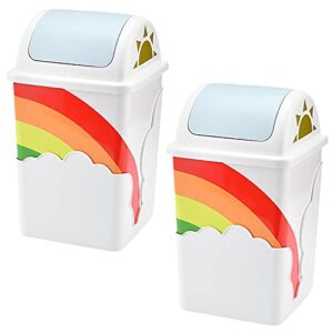 Rainbow Trash Can – Cute Waste Basket for Kids Room – 9.6”x9.6”x15.7” Indoor Swing Top Trash Can with Lid – Garbage Can for School & Daycare – Swivel Touchless Garbage Cans – White Plastic Trash Can