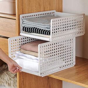 HOUTBY Stackable Wardrobe Organizer Drawer Plastic Storage Shelves Multifunctional Closet Cabinet Cube Basket Bins Organizer Containers for Clothes Shoes Toys Towels Bedroom Living Room