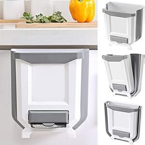 Kitchen Hanging Foldable Trash Can Creative Wall Mounted Plastic Compact Kitchen Collapsible Waste Bin with Garbage Bag Storage Slot for Cabinet Door/Drawer/Car