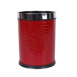 European Creative Plastic Trash Can Home Leather Waste Bin Without Lid Garbage Bin Bedroom Kitchen Office Paper Basket (Color : Red)