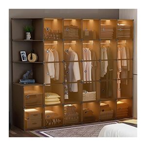 YXYECEIPENO DIY Bookcase Combination Wardrobe Bedroom Furniture Closet Thickened Steel Frame, High Load-bearing Storage Space For Clothes, Books, Shoes Brown , 181x47x219cm