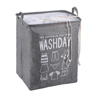 75L Collapsible Storage Laundry Freestanding Large Laundry Basket with Drawstring Handles Water-proof Linen Storage Basket for Toys Clothes（Grey）
