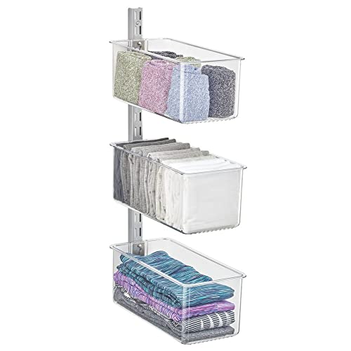 mDesign Plastic Wall Mount Bins with Metal Hanging Bar – Repositionable Bins – for Closet Storage and Organization – Holds Belts, Leggings, Shoes, Purses, Scarfs – Bins 5″ – Set of 3 – Clear | The Storepaperoomates Retail Market - Fast Affordable Shopping