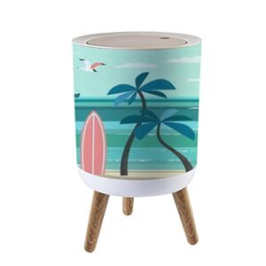 Small Trash Can with Lid Nostalgic Tropical Nature Vacation poster Vintage holiday print rest 7 Liter Garbage Can Elasticity Press Cover Lid for Kitchen Bathroom Office Fashion Paper Basket 1.8 Gallon