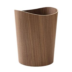Solid Wood Trash Can Simple Household Storage Bin/Office Paper Basket, Retro Solid Wood Design Hotel Bedroom Bathroom Wooden Trash Can 23.5 × 30 × 19.5Cm (Walnut-Curved)