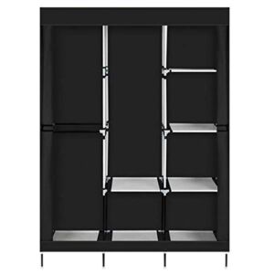 yimingli Portable Clothes Wardrobe Closet Storage Organizer Shelf with Non-Woven Fabric and Hanging Rod(71 inch Black)