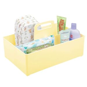 mDesign Large Plastic Divided Baby Nursery Storage Caddy Tote Bin with Handle, Holds Bottles, Spoons, Bibs, Pacifiers, Diapers, Wipes, Lotion – Ligne Collection, Light Yellow
