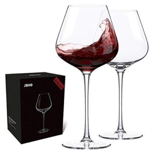 Hand Blown Italian Style Crystal Burgundy Wine Glasses – Lead-Free Premium Crystal Clear Glass – Set of 2 – 21 Ounce – Gift-Box for any Occasion