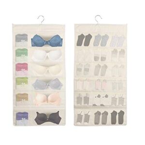LANMOK Underwear Hanging Pockets Double-Sided Wardrobe Storage Organisers with Mesh Pocket of Different Sizes for Bra Underpants Socks Scarves Closet Clothes Rail Door Wall