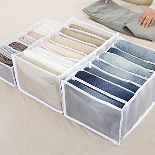 MBVBN Wardrobe Clothes Organizer,7 Grids Washable Organizer for Folded Clothes, Mesh Storage Separation Box Jeans, Leggings, Underwear, Socks, T-shirts (White, 2pc-Large) | The Storepaperoomates Retail Market - Fast Affordable Shopping