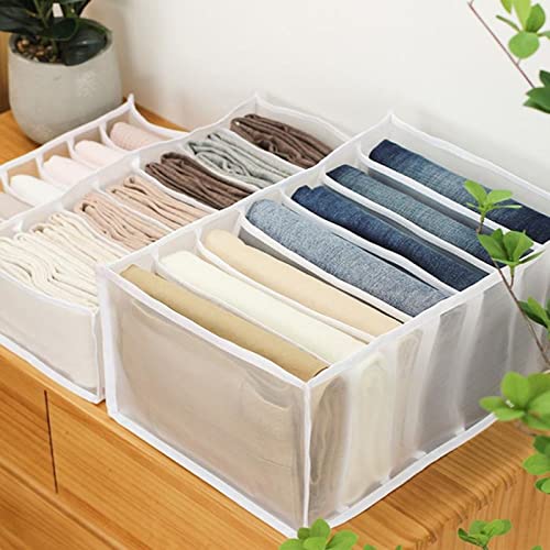 MBVBN Wardrobe Clothes Organizer,7 Grids Washable Organizer for Folded Clothes, Mesh Storage Separation Box Jeans, Leggings, Underwear, Socks, T-shirts (White, 2pc-Large) | The Storepaperoomates Retail Market - Fast Affordable Shopping