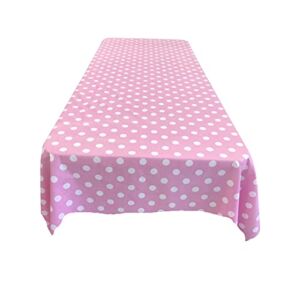 New Creations Fabric & Foam Inc, Polka Dot Poly Cotton Tablecloth (White Dot on Pink, 58″ Wide x 72″ Long Rectangular)
