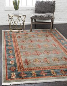 Unique Loom Fars Collection Modern Medallion Tribal Design with Natural Hues Area Rug, 5 ft x 8 ft, Light Blue/Navy Blue
