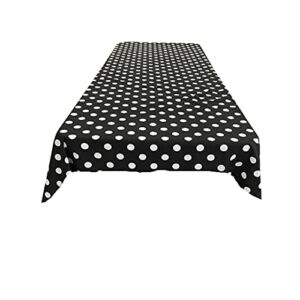 New Creations Fabric & Foam Inc, 60″ Wide by 144″ Long Rectangular Poly Cotton Polka Dot Tablecloth, White Dot on Black.