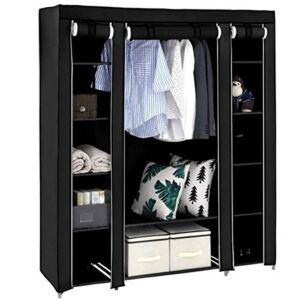 SoSo-BanTian1989 Portable Closets Wardrobe, Clothing Storage Cabinet Organizer with Non-Woven Fabric Dustproof Cover and Shelves (Black)