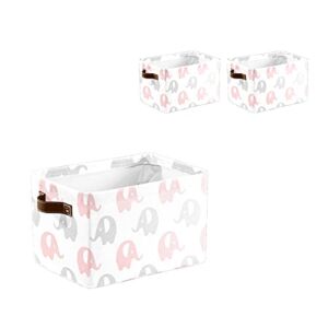 XIUCOO Pink Gray White Elephants Storage Bins with Handles Shelves Closet Storage Box 2 Pack