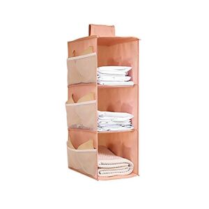 Hanging Closet Organizer – Collapsible Clothes Hanging Shelves Storage Organizer Space Saver Oxford Cloth for Clothes Storage and Accessories (Pink, 3 Shelf)