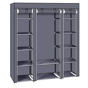 59″ SP512 Portable Closet Organizer Non-Woven Fabric Clothes Wardrobe Closet Shelves,Quick and Easy to Assemble (Grey)
