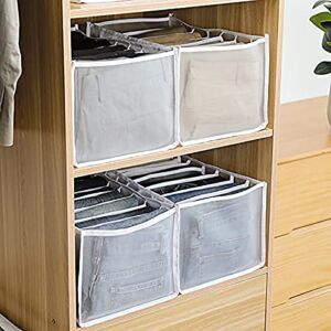 SCGRHP 2PCS Wardrobe Clothes Organizer Closet Organizers and Storage Baskets, 7 Grids Closet Organizers, Stackable and Foldable Clothes Drawer Mesh Separation Box, Clothing Storage Bins (White, M 2)