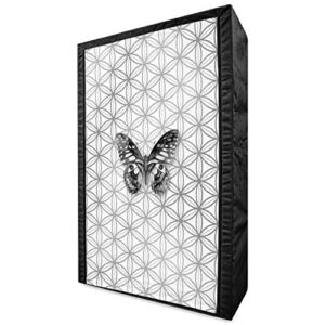 Ambesonne Butterfly Portable Fabric Wardrobe, Animal Butterfly on Geometric Fragments Modern Inspired Illustration, Clothing Organizer and Storage Closet with Shelves, 42.5″, White and Grey