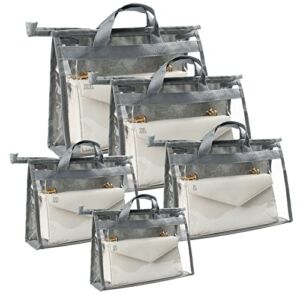 KMOTASUO 5 Sizes Clear Handbag Storage Organizer with Cozy Handle and Smooth Zipper, Anti-dust Handbag Dust Cover Bag, Space-Saving Purse Storage Bag Organizer for Closet (Grey)