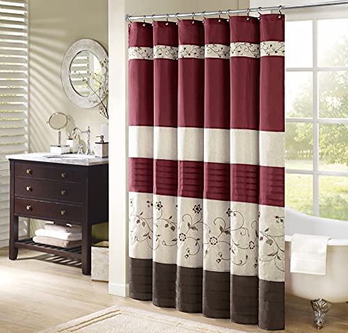 Madison Park Serene Flora Fabric Shower Curtain, mbroidered Transitional Shower Curtains for Bathroom, 72 X 72, Red | The Storepaperoomates Retail Market - Fast Affordable Shopping