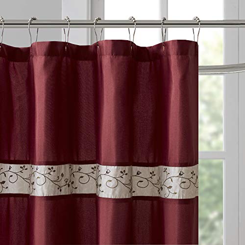 Madison Park Serene Flora Fabric Shower Curtain, mbroidered Transitional Shower Curtains for Bathroom, 72 X 72, Red | The Storepaperoomates Retail Market - Fast Affordable Shopping