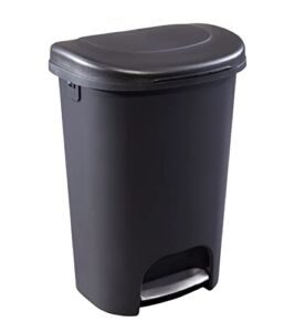Rubbermaid Classic 13 Gallon Premium Step-On Trash Can with Lid and Stainless-Steel Pedal, Black Waste Bin for Kitchen