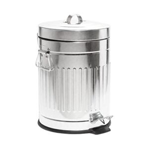 BINO | Round Step Trash Can, 5 Liter / 1.3 Gallon – Galvanized Steel | Stainless Steel Bathroom Trash Can | Small Trash Can with Lid | Office Trash Can | Small Garbage Can with Lid |Metal Wastebasket