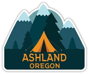 Ashland Oregon Souvenir 4 Inch Vinyl Decal Sticker Camping Tent Design