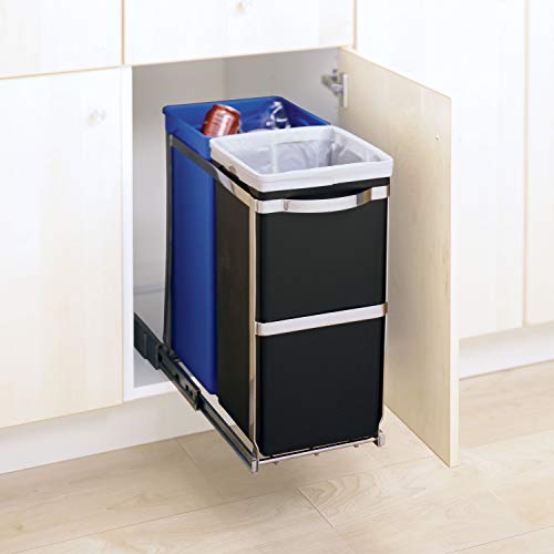simplehuman 35 Liter / 9.3 Gallon Dual Compartment Under Counter Kitchen Cabinet Pull-Out Recycling Bin and Trash Can | The Storepaperoomates Retail Market - Fast Affordable Shopping