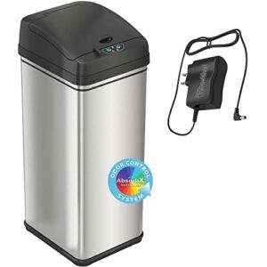 iTouchless 13 Gallon Sensor Trash Can with AC Adapter, Battery-Free Stainless Steel Automatic Bin with Odor Filter, Great for Kitchen and Office