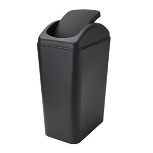 Abuff Small Lidded Trash Can, 12 Liter/3 Gallon Small Black Plastic Trash Can Garbage Bin with Lid for Office, Bedroom, Bathroom