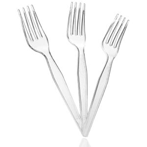 100 Count Plastic Clear Forks, Sturdy and Durable Disposable Cutlery for Home, Office, School, Party, Picnics, Restaurant, Take-out Fast Food, Outdoor Events, Or Every Day Use, 1 Boxed