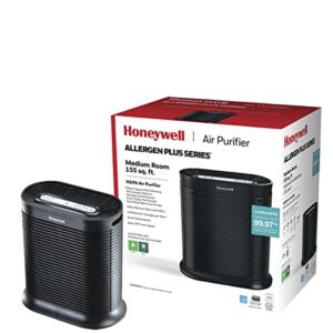 Honeywell HPA100 HEPA Air Purifier for Medium Rooms – Microscopic Airborne Allergen+ Reducer, Cleans Up To 750 Sq Ft in 1 Hour – Wildfire/Smoke, Pollen, Pet Dander, and Dust Air Purifier – Black