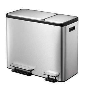 EKO Dual Compartment Stainless Steel Recycle Step Trash Can, 30L + 15L