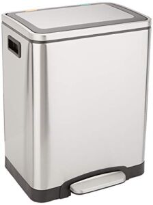 Amazon Basics 30L Dual Bin Soft-Close Trash can with Foot Pedal – 2 x 15 Liter Bins, Stainless Steel
